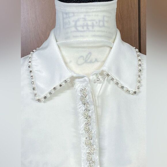 alice + olivia beaded silk blouse size M - Picture 7 of 13